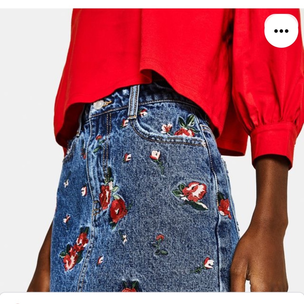 Bershka Blue Floral Embroidered Mini Skirt